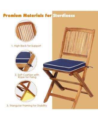 3PC Folding Patio Conversation Set Acacia Wood Bistro Set w/ Cushions