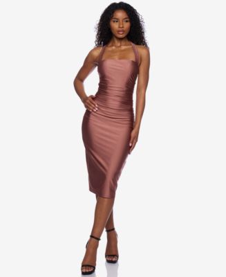 ruched halter midi dress West K Women's Marisol Side Ruched Halter Midi Dress