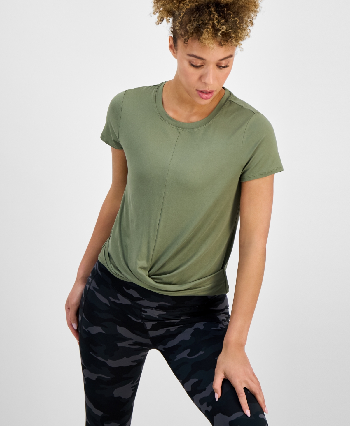 Id Ideology Women's Twist-front Performance T-shirt, Created For Macy's