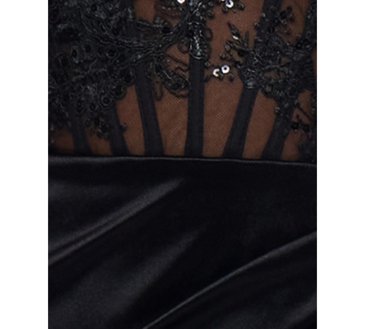 B Darlin Juniors' Sequined Lace Corset Midi Dress In Black