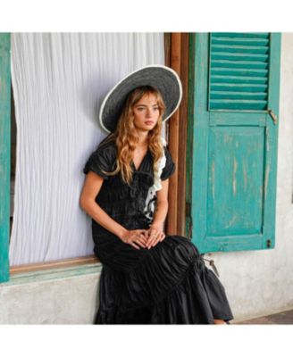 Lolo Wide-brim Jute Boater Hat in Black