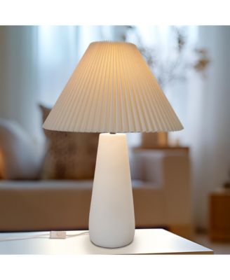 Gwen LED Modern Table Lamp with Cream Pleated Fabric Shade and Weighted Base, Bulb Included (25")