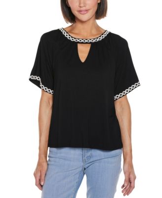 Women's Crochet Trim Short Sleeve Knit Top