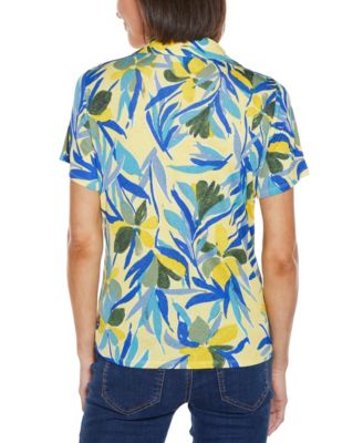 Women's Tropical Tie Front Knit Top