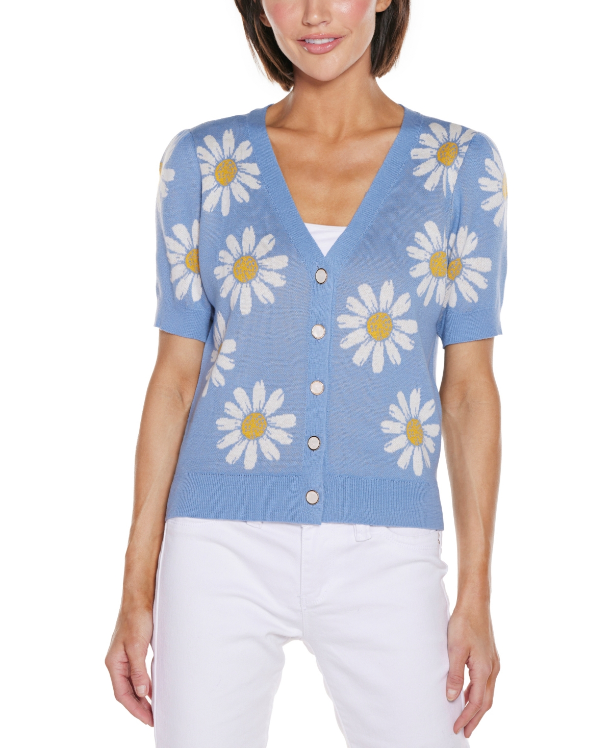 Women's Daisy Jacquard V-Neck Cardigan Sweater - Chambray