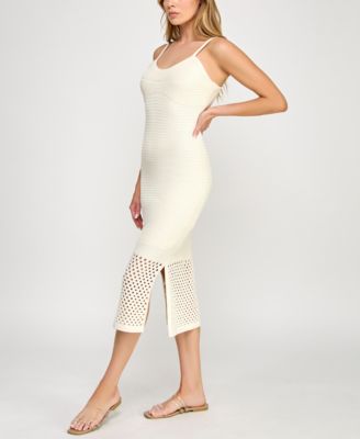 Juniors' V-Neck Sleeveless Bodycon Crochet Dress