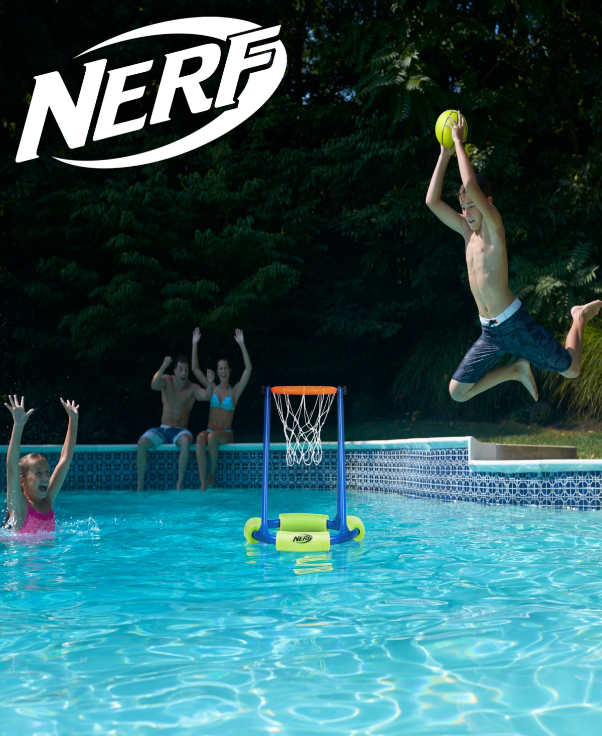 Franklin Sports Nerf Floating Pool Basketball Hoop And Football Target Net Set