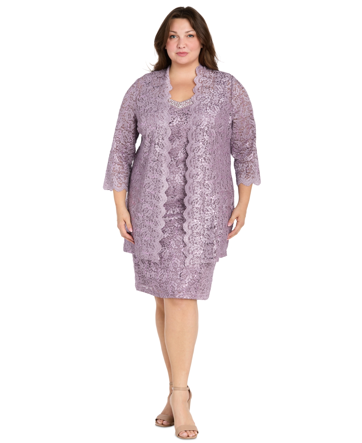 Plus Size 2-Pc. Lace Jacket & Dress Set - Lilac