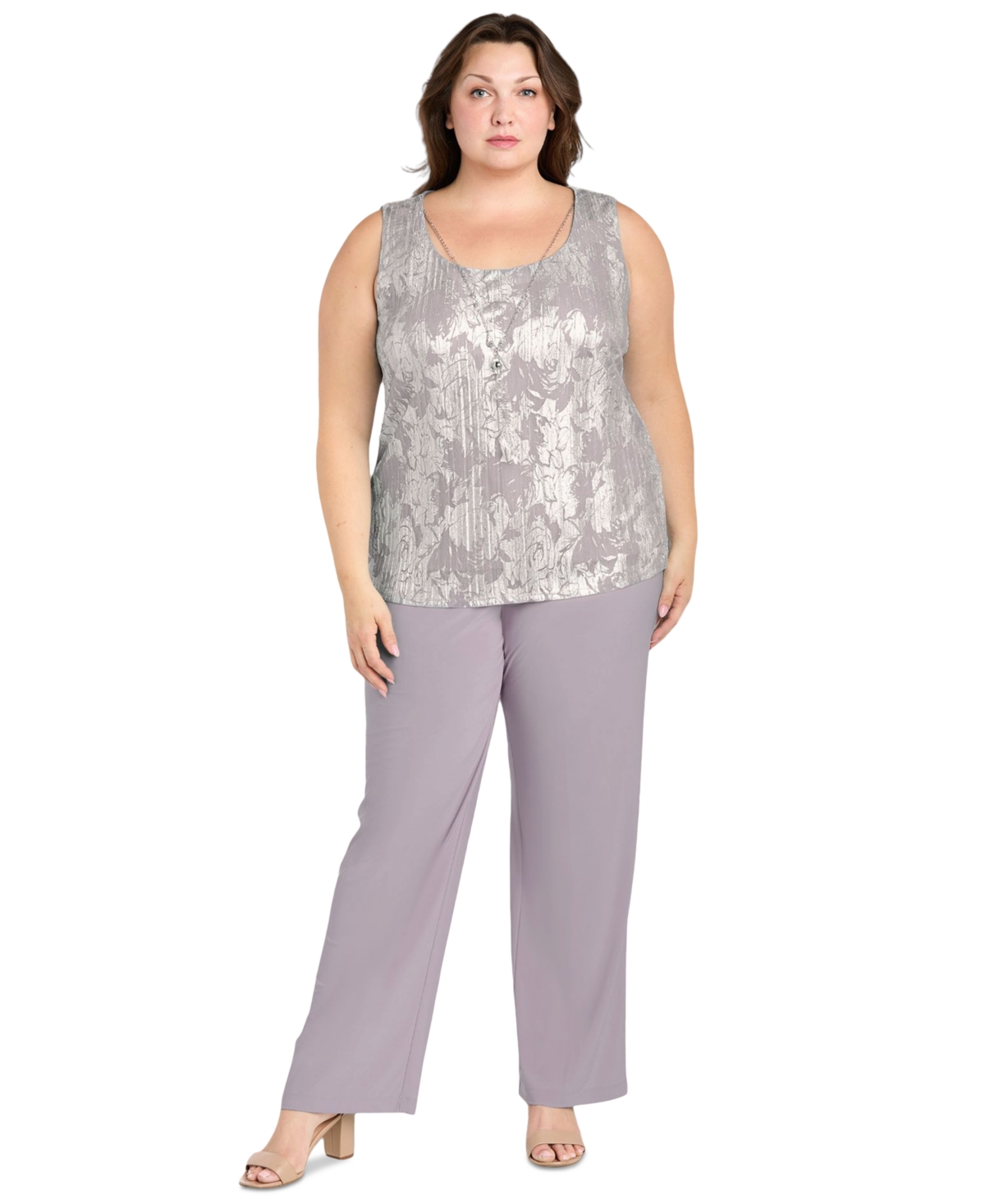 R & M Richards Plus 3-Pc. Embellished Jacket, Necklace Top Pant Set