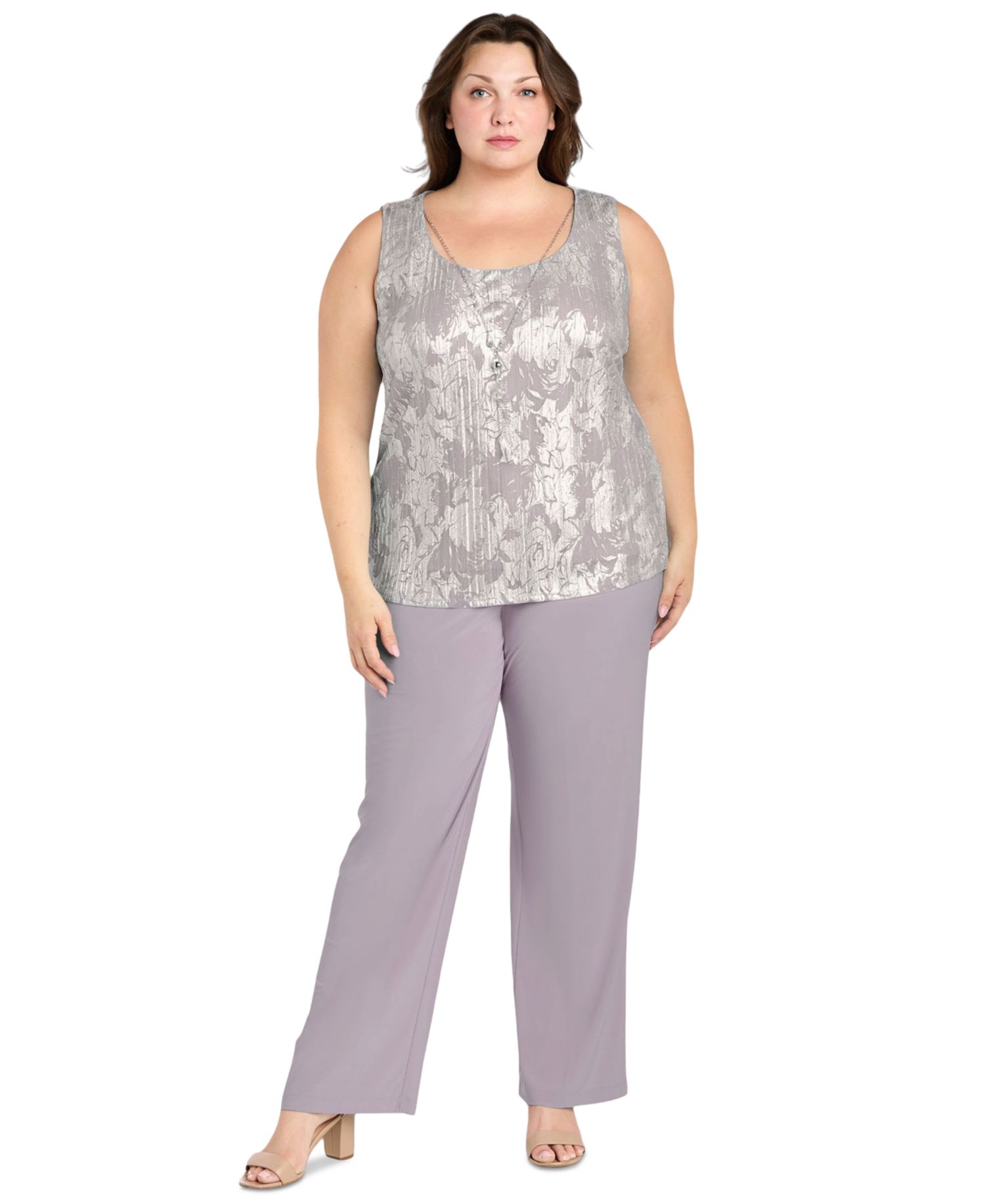Plus Size 3-Pc. Embellished Jacket, Necklace Top & Pant Set