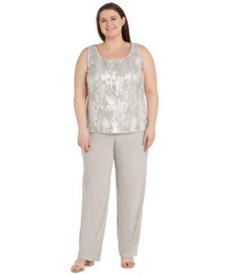 Plus Size 3-Pc. Embellished Jacket, Necklace Top & Pant Set
