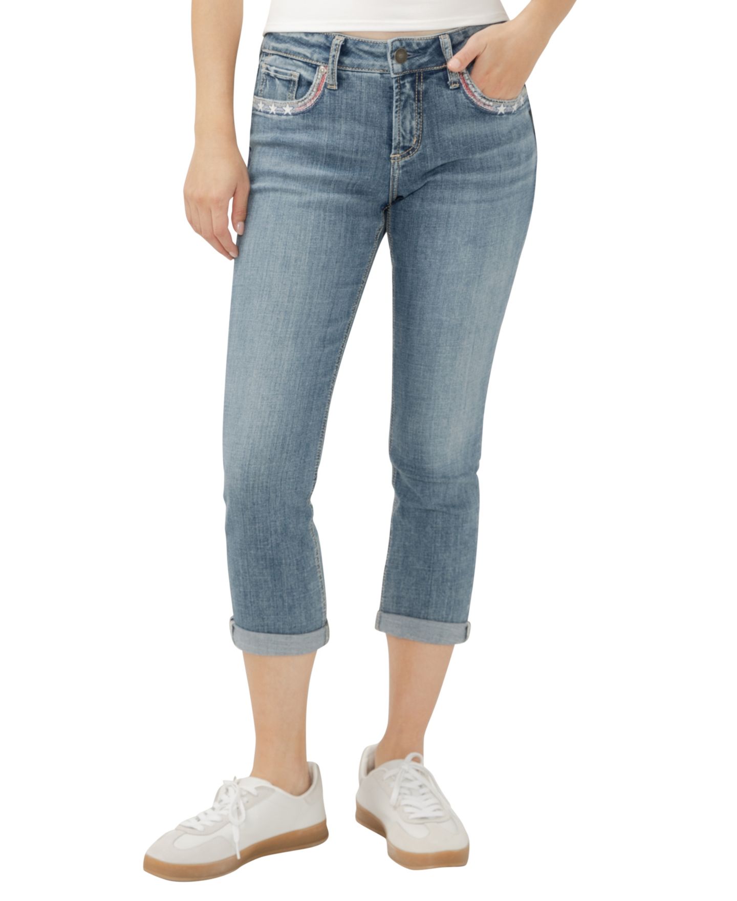 Женские джинсы Silver Jeans Co. Elyse Mid Rise Comfort Fit Capri, цвет: Freedom — фото 1