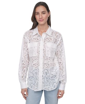 DKNY Jeans - Women's Long Sleeve Button Front Lace Shirt