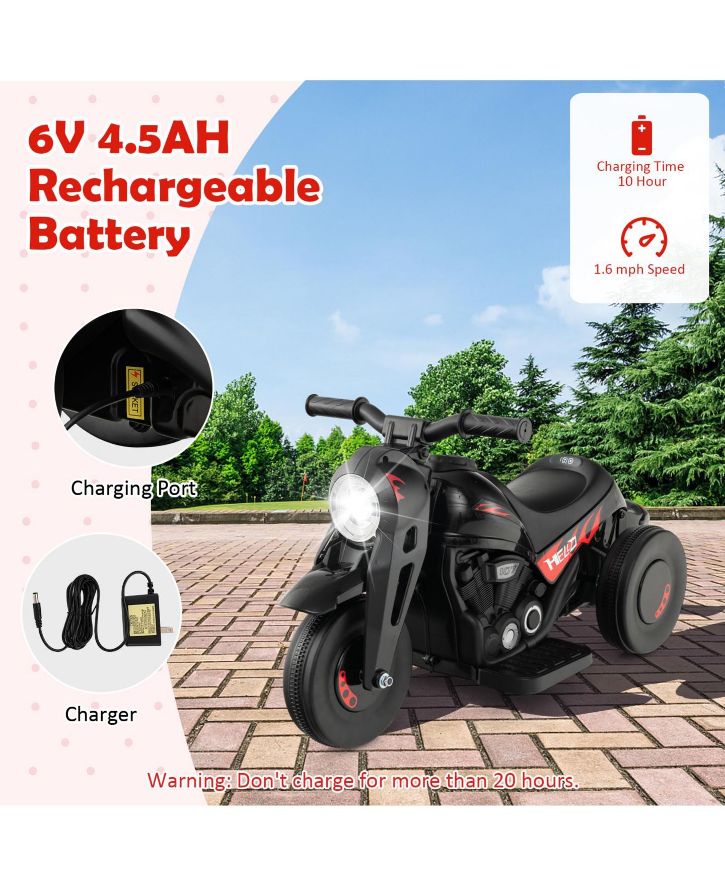 Детская игрушка Mecale 6V Bubble Maker Music Electric Ride-On Motorcycle, 32"L x 14"W x 17"H, Ages 2+, цвет: Чёрный — фото 10