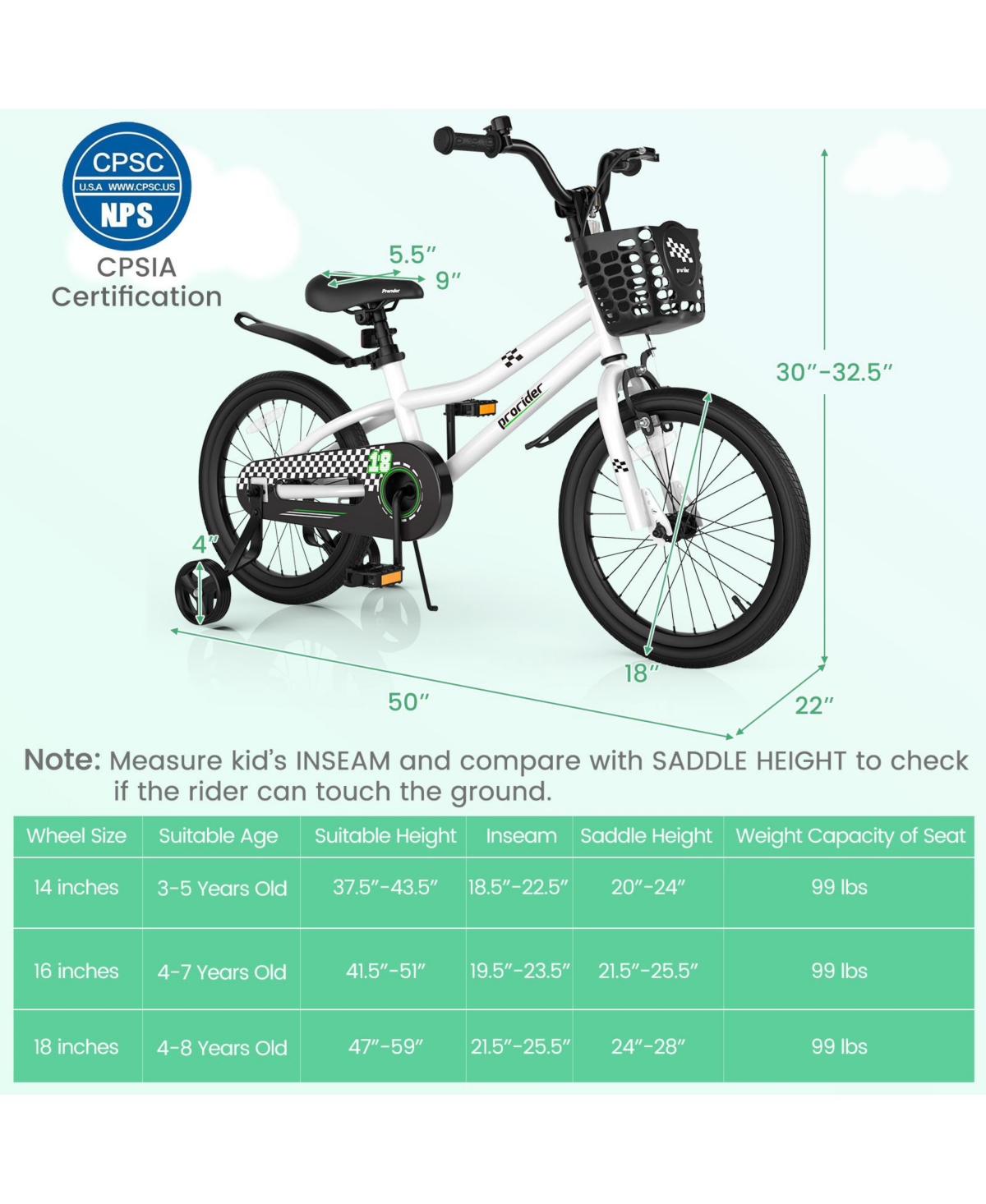 18 Inch Kids Bike with Training Wheels and Coaster Brake