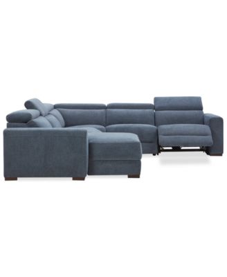 Nevio 5-Pc. Fabric Power Headrest Sectional with 2 Power Motion Chairs