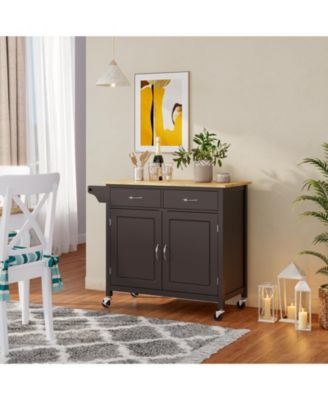 Wood Top Rolling Kitchen Cart Island
