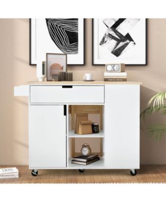 Drop-Leaf Kitchen Island with Rubber Wood Top