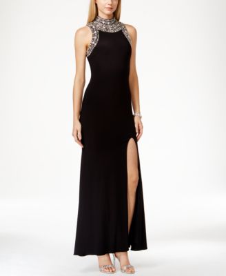 Betsy & Adam - Mock-Neck Jewel-Trim Sleeveless Dress