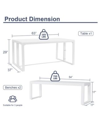 3-Piece Outdoor Patio Dining Set, Aluminum Furniture Set with 1 Rectangular Picnic Table and 2 Benches for Garden, Lawn, Yard