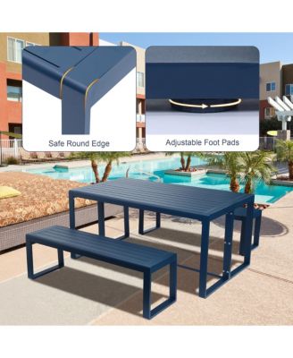 3-Piece Outdoor Patio Dining Set, Aluminum Furniture Set with 1 Rectangular Picnic Table and 2 Benches for Garden, Lawn, Yard