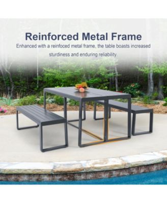 3-Piece Outdoor Patio Dining Set, Aluminum Furniture Set with 1 Rectangular Picnic Table and 2 Benches for Garden, Lawn, Yard