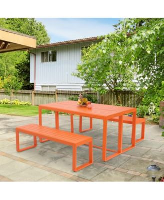3-Piece Outdoor Patio Dining Set, Aluminum Furniture Set with 1 Rectangular Picnic Table and 2 Benches for Garden, Lawn, Yard