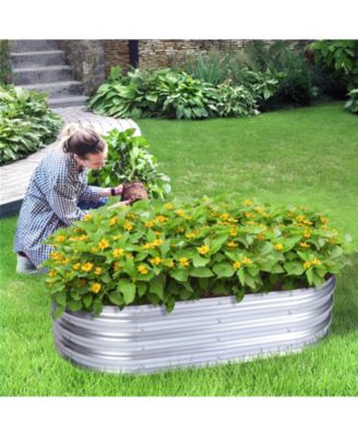 Galvanized Raised Garden Bed Kit,47.24''(L) x 23.62''(W) x11.81''(H) Outdoor Garden Planter Oval Large Boxes for Vegetables, Flowers, Herbs - Silver