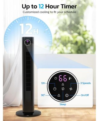 Tower Fan for Bedroom, 90° Oscillating Fan with 12H Timer, 37”Standing Fans with Remote, Bladeless Fan with 4 Modes & 3 Speeds