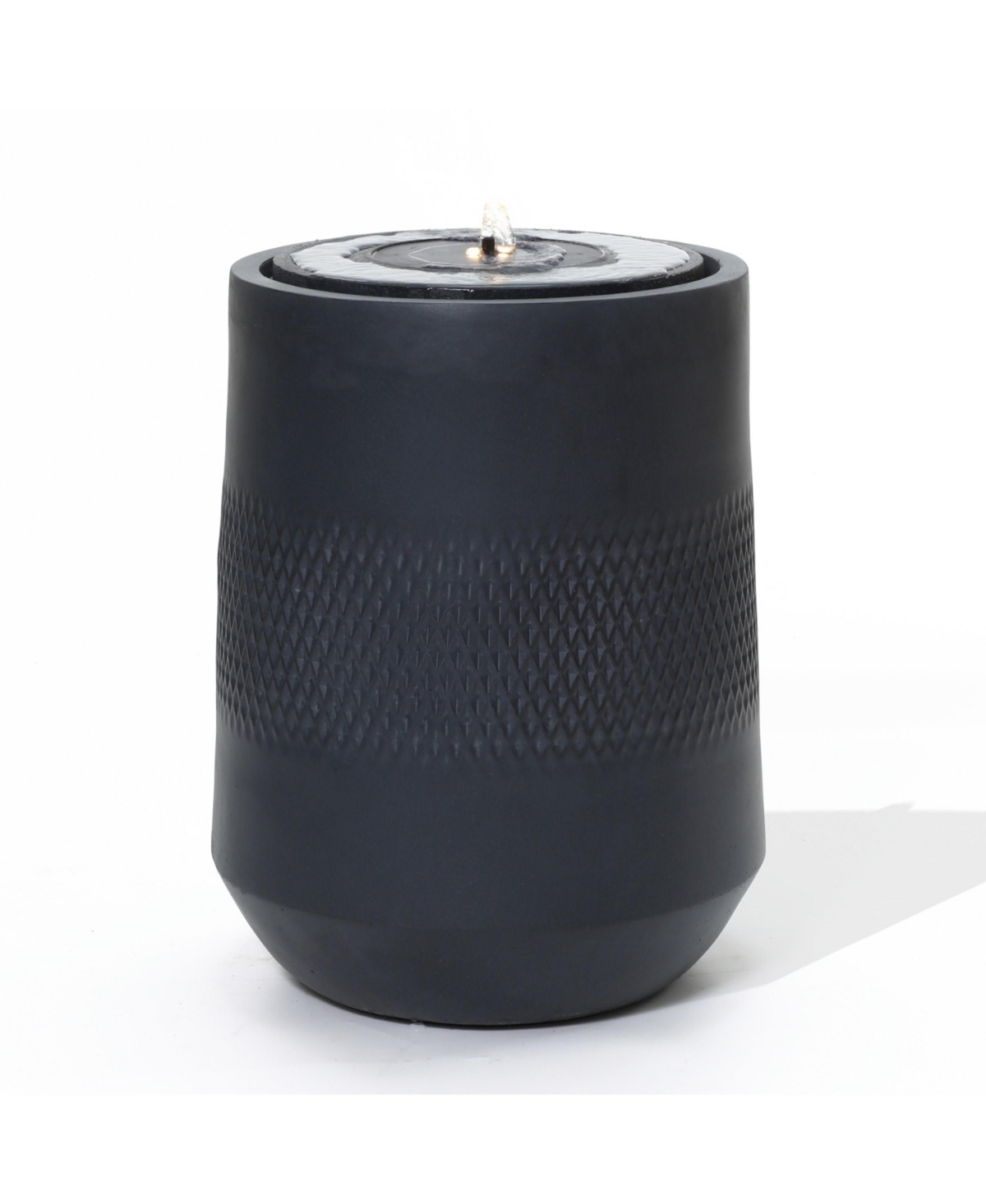 Dark Gray Resin Round Bubbler 23&#x22; Tall Outdoor Fountain with Lights, Solar Powered - Gray