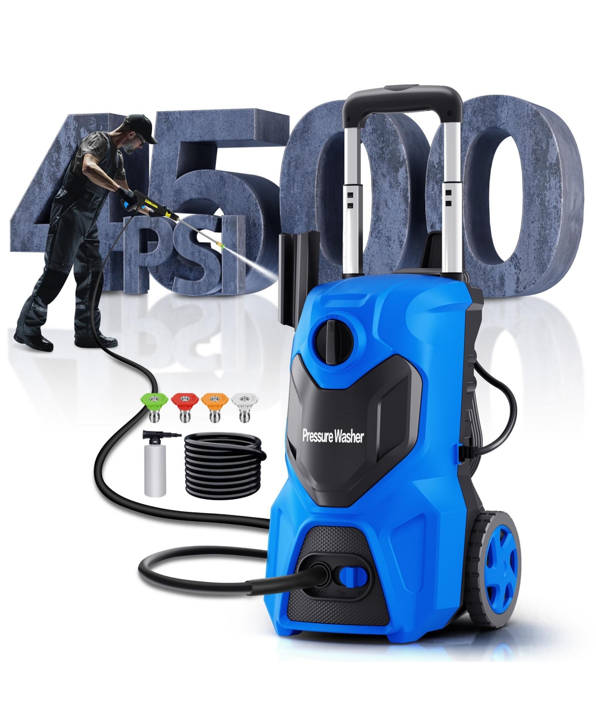 4500 Psi 2.0 Gpm Electric Pressure Washer with Foam Cannon & Hose Reel - Blue