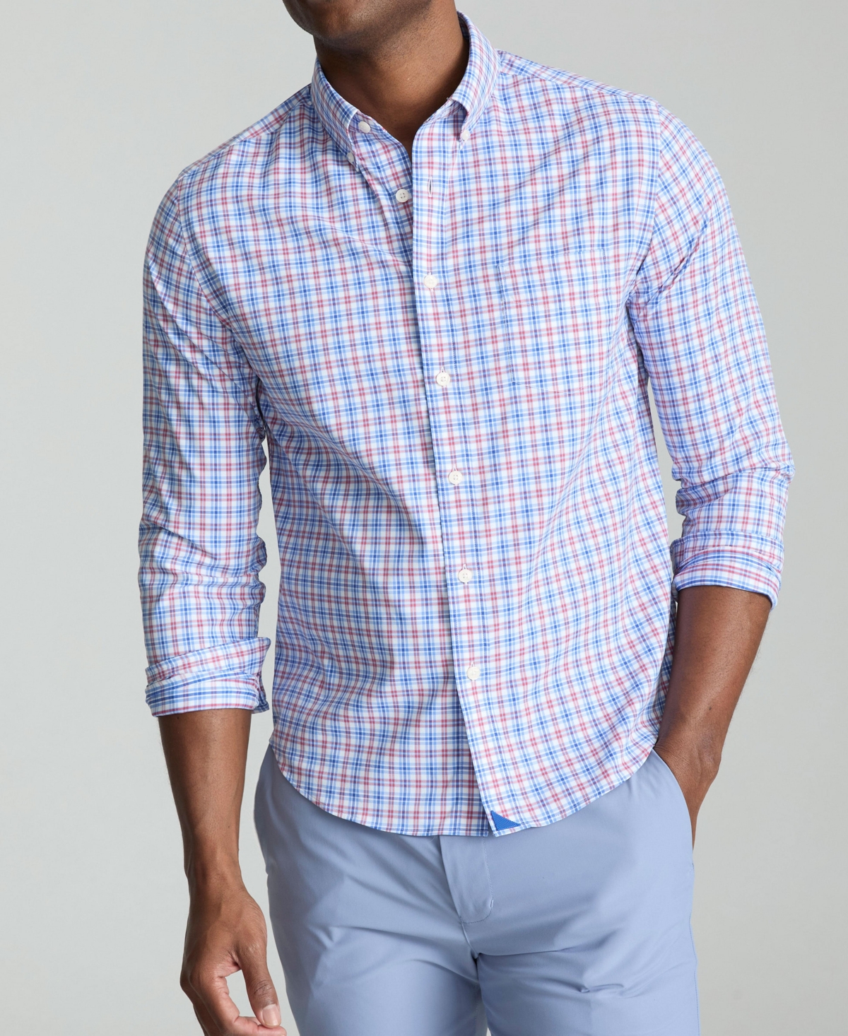 Men's Regular Fit Wrinkle-Free Performance Darrow Button Up Shirt - Blue