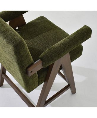 Upholstered Counter Height Stool with Arms, 25.5" Solid Wood Chair for Kitchen Island or Home Bar-Maison Boucle