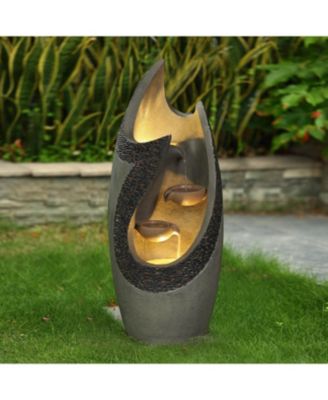 Resin Modern Tiered Patio Fountain with LED Lights