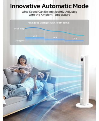 Tower Fan for Bedroom, 90° Oscillating Fan with 12H Timer, 37”Standing Fans with Remote, Bladeless Fan with 4 Modes & 3 Speeds