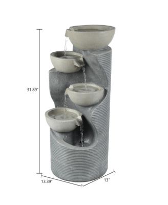 Modern Gray Resin Tiered Bowls Outdoor Fountain with Lights
