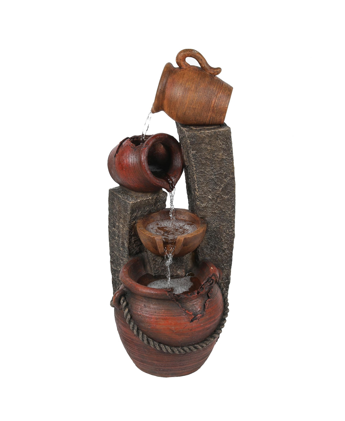 Rustic Resin Pots and Posts Outdoor Fountain - Brown