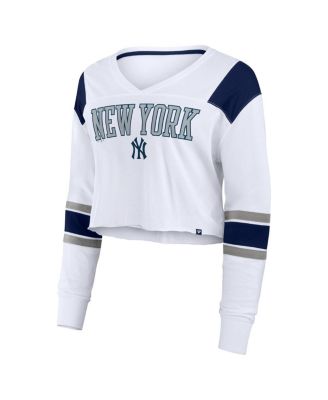 Women's White New York Yankees Stretch Cropped Fashion Long Sleeve T-Shirt