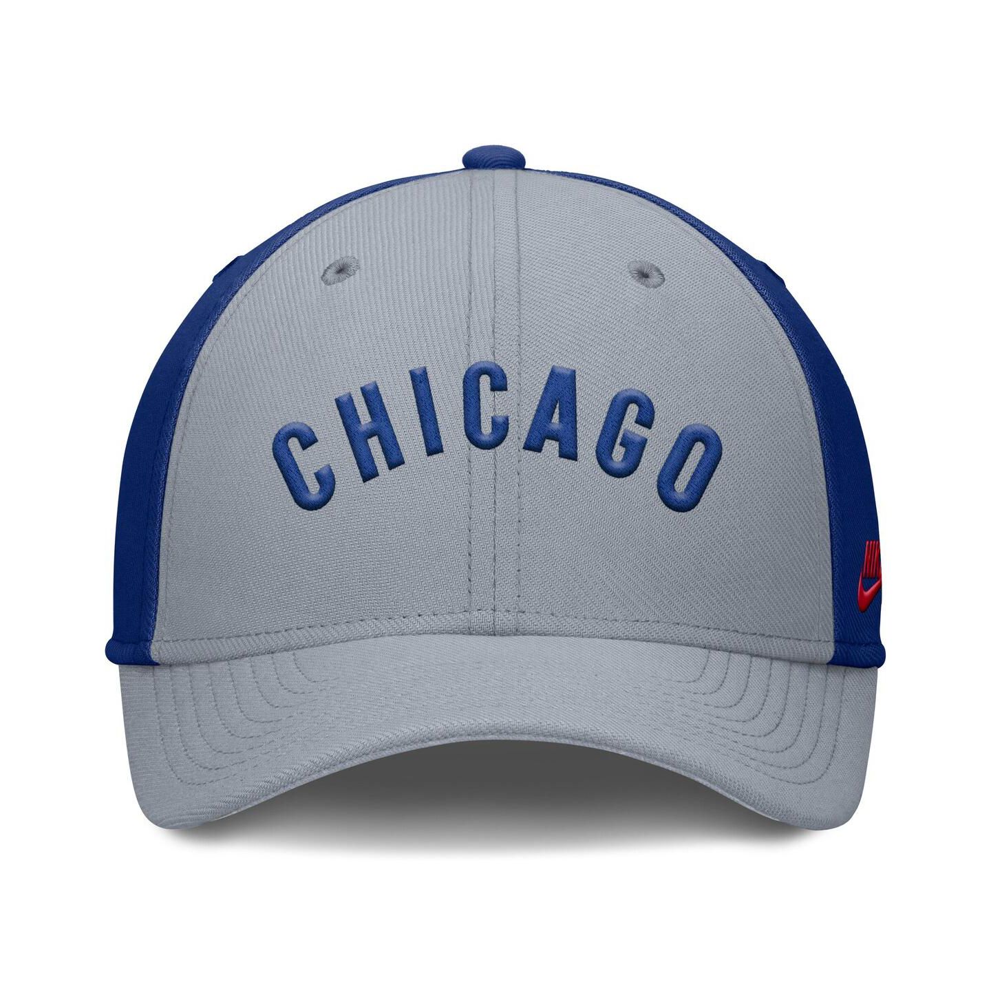 Мужская кепка Nike Gray/Royal Chicago Cubs Rise Swoosh Performance Flex Hat — фото 2