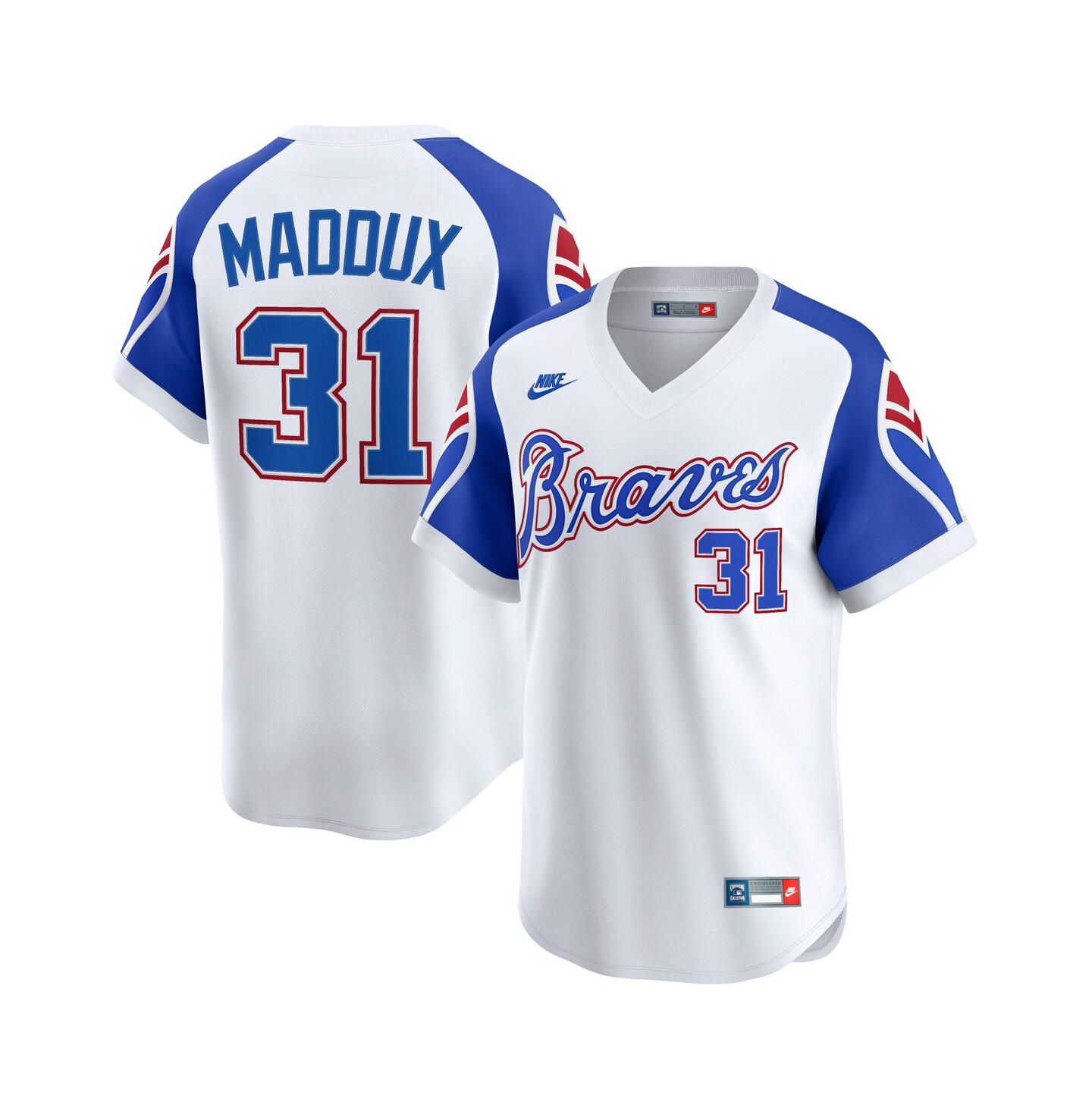 Мужской топ Nike Greg Maddux White Atlanta Braves Throwback Cooperstown Collection Limited Jersey — фото 1