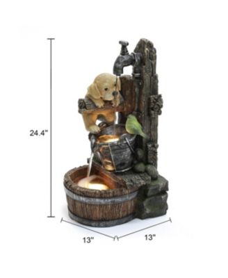 Puppy at the Farmhouse Faucet Resin Outdoor Fountain with Lights