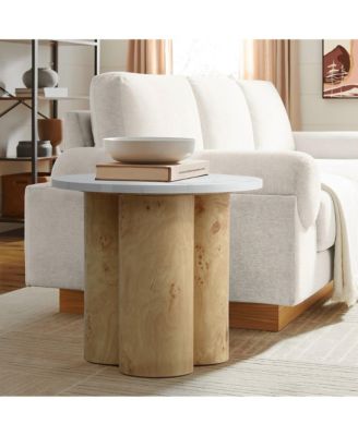 Chairside Table – 1 Pc, Manufactured Wood & Faux Marble, 17.7-Inch Round, 2-Tier Accent Table for Living Room or Bedroom