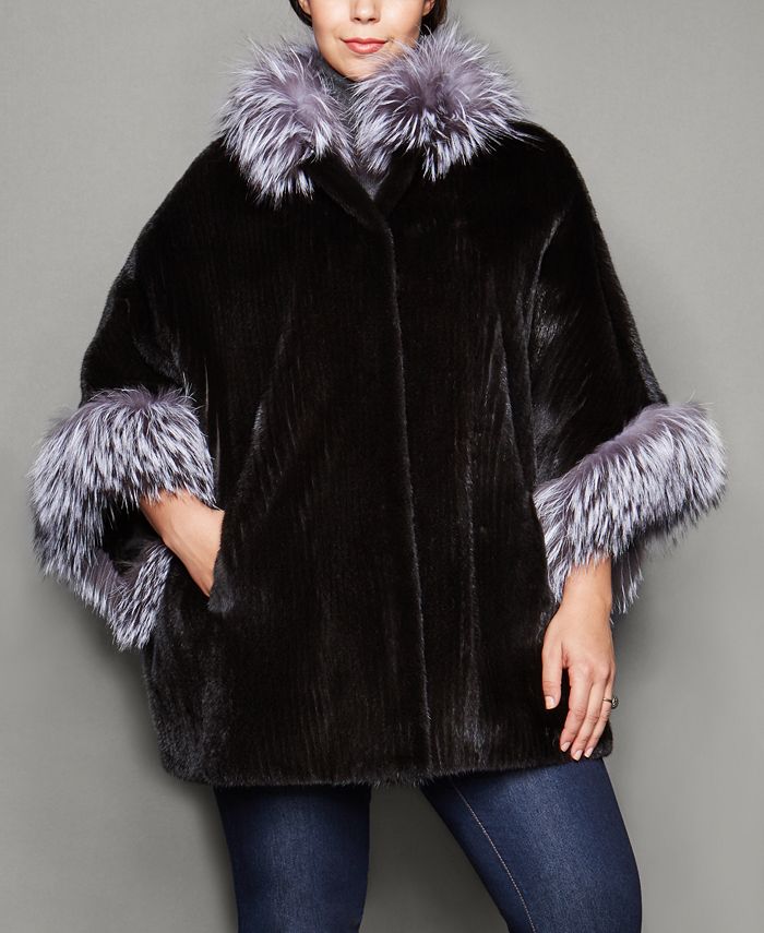 The Fur Vault Plus Size Fox Trim Ribbed Mink Fur Cape Macy s