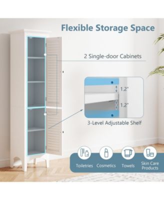 Tall Bathroom Floor Cabinet with Shutter Doors and Adjustable Shelf