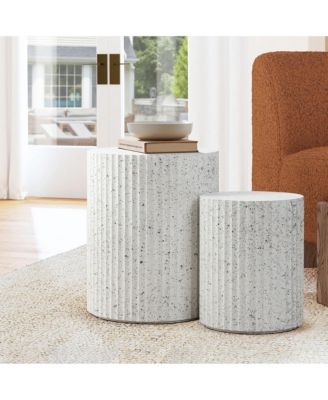 2-Piece White with Gray Flecks Manufactured Wood Nesting Side Table Set