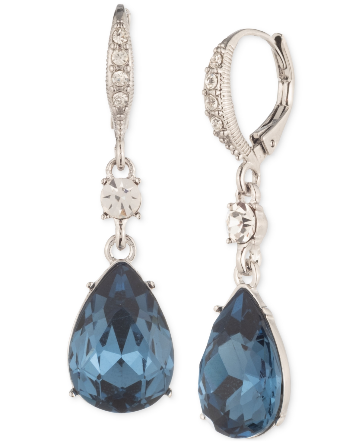 Silver-Tone Pear-Shape Color Crystal Drop Earrings - Navy