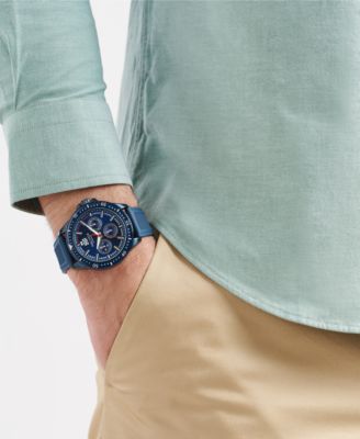 Men's Analog Blue Silicone Watch Set, 46mm