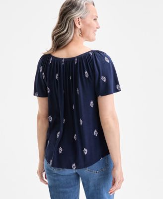 Women's Printed Shirred Scoop-Neck Top, Exclusively at Macy's