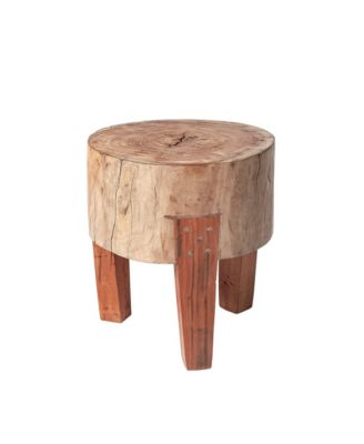 15" Dark Brown And Brown Distressed Reclaimed Wood Round End Table