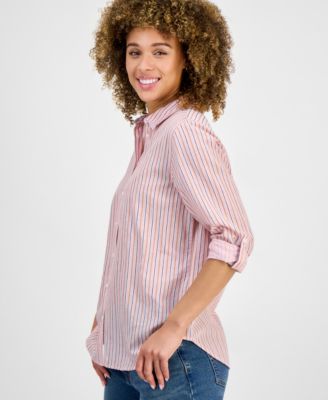 Women's Striped Cotton Button-Front Shirt